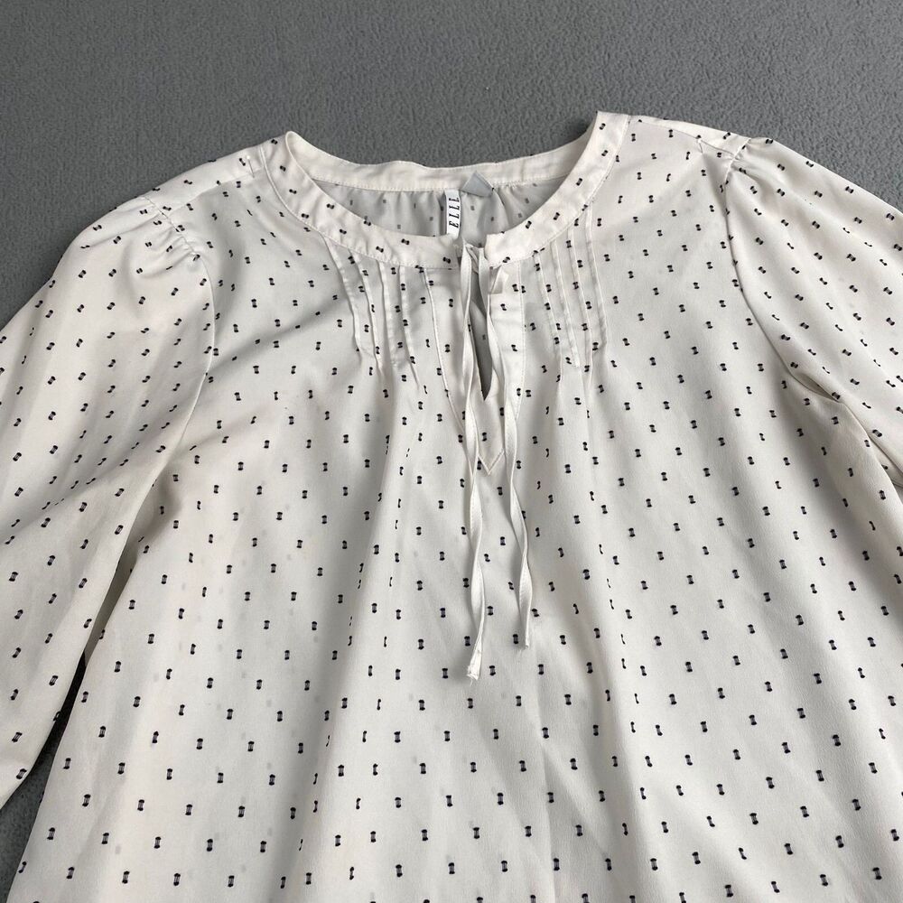 Elle Women’s size Large White Black Polka Dots Pleated Half Sleeves Blouse - Picture 10 of 13